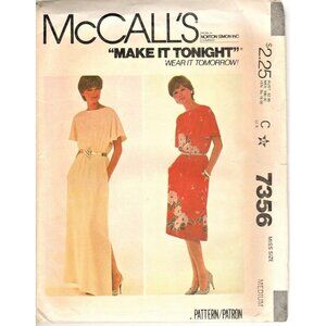 McCall's 7356 Misses Medium Pullover Dress Vintage Sewing Pattern New 1980